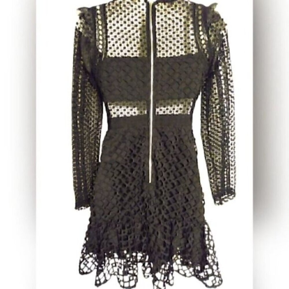 L'atiste Black Lace Lantern Crochet Long Sleeve Mini Dress S - Picture 5 of 8
